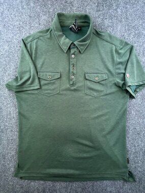 KUHL Adult Men's Polo Shirt MEDIUM Pockets Logo Short Sleeve Green Hiking